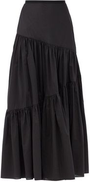 Asymmetric High-rise Cotton-poplin Skirt - Womens - Black