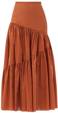 Asymmetric High-rise Cotton-blend Skirt - Womens - Camel