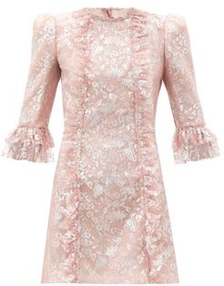 The Love Letter Ruffled Metallic Lace Dress - Womens - Light Pink