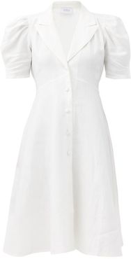 Fiona Balloon-sleeve Linen-poplin Dress - Womens - White