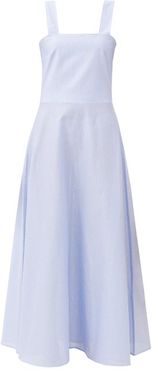 Lucinda Square-neck Checked Cotton Maxi Dress - Womens - Light Blue