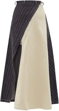 Illustris Asymmetric Denim And Twill Skirt - Womens - Grey Multi