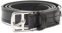 Buckled Topstitched Leather Belt - Mens - Black