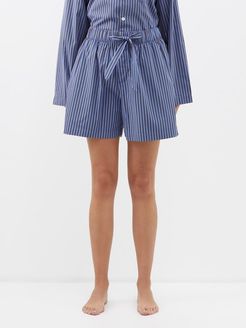 Striped Organic-cotton Pyjama Shorts - Womens - Blue Stripe