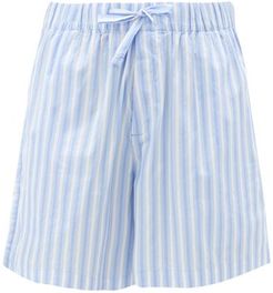 Striped Organic-cotton Poplin Shorts - Womens - Blue Stripe