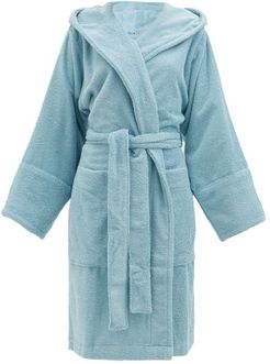 Hooded Cotton-terry Bathrobe - Womens - Light Blue