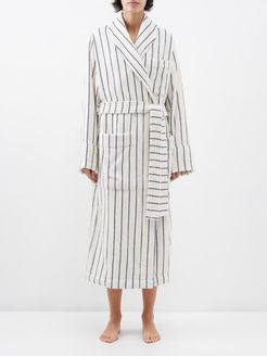 Striped Cotton-terry Bathrobe - Womens - White Stripe