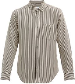 Patch Pocket Striped Twill Shirt - Mens - Black White