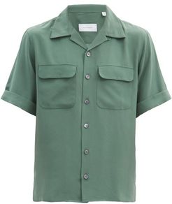 Short-sleeved Silk-crepe Shirt - Mens - Dark Green