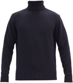 Roll-neck Wool Sweater - Mens - Navy