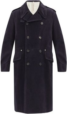 Double-breasted Suede Coat - Mens - Dark Blue