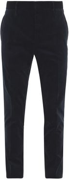 Pleated Slim-leg Velvet Suit Trousers - Mens - Dark Blue