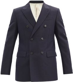 Double-breasted Wool-blend Jacket - Mens - Dark Blue