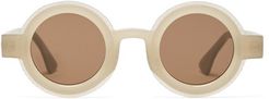 Round Matte-acetate Sunglasses - Mens - Beige