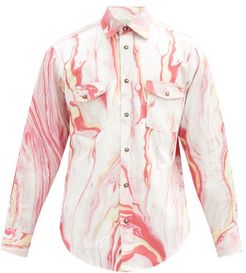 Marble-print Cotton-twill Western Shirt - Mens - Pink