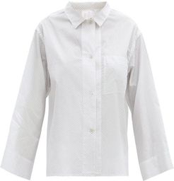 Bird-print Cotton-poplin Pyjama Shirt - Womens - White Print