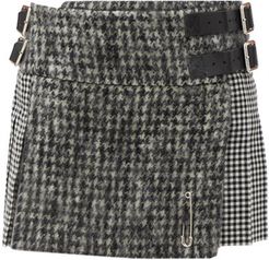Coco Houndstooth Wool Skirt - Womens - Black/white