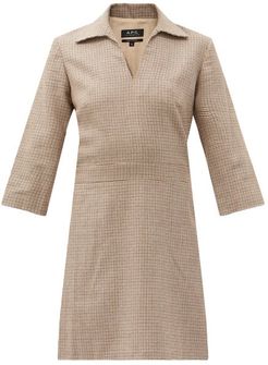 Merida Shepherd-checked Wool-twill Dress - Womens - Beige