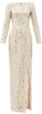 Sequinned Boat-neck Tulle Dress - Womens - Silver