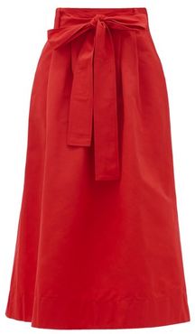 Snoop Belted Cotton-blend Midi Skirt - Womens - Red