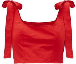 Rogan Bow-tied Cotton-blend Cropped Top - Womens - Red