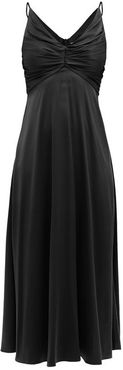 Ruched Silk-blend Satin Midi Dress - Womens - Black