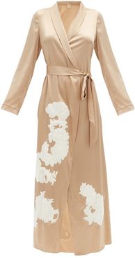 Primrose Hill Floral-appliqué Silk-blend Robe - Womens - Beige