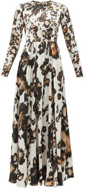Animal-print Silk Midi Dress - Womens - Leopard
