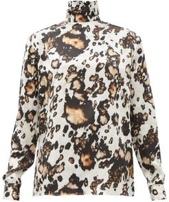 Animal-print Roll-neck Silk Blouse - Womens - Leopard