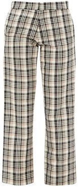Checked Wool Tailored Trousers - Womens - Brown Multi