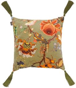 Artemis Medium Tasselled Cotton-velvet Cushion - Green
