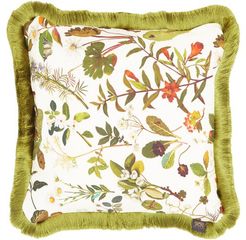 Herbarium Medium Fringed Cotton Cushion - White / Ivory