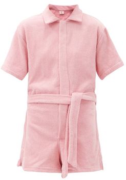 Il Pareo Belted Cotton-terry Playsuit - Womens - Light Pink