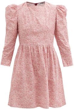 Puff-sleeve Floral-print Cotton Mini Dress - Womens - Burgundy Print