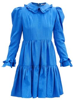 Lucy Ruffled Moiré Mini Dress - Womens - Blue