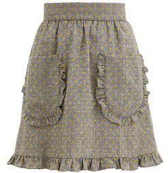Polka-dot Prince Of Wales-check Wool Skirt - Womens - Grey