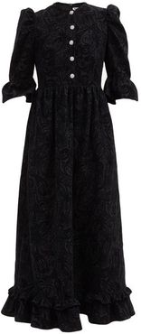 Flocked-paisley Crystal-button Wool Dress - Womens - Black