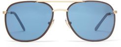 Rabat Leather And Metal Aviator Sunglasses - Mens - Blue