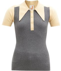 Bi-colour Cotton-blend Polo Shirt - Womens - Grey Multi