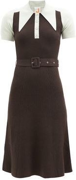 Oversized Point-collar Cotton-blend Midi Dress - Womens - Brown Multi