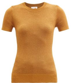 Metallic Jersey Short-sleeved Sweater - Womens - Brown