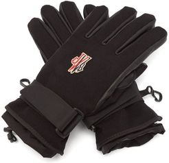 Logo-patch Shell And Leather Gloves - Womens - Black