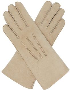 Curly Darted Shearling Gloves - Womens - Beige