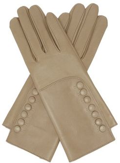 Rachelle Buttoned Leather Gloves - Womens - Beige