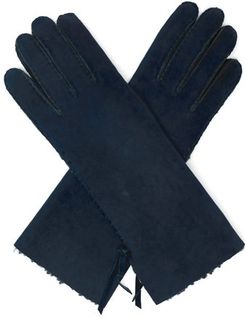 Mia Whipstitched Shearling-lined Leather Gloves - Womens - Navy