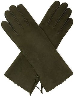 Mia Whipstitched Shearling-lined Suede Gloves - Womens - Green