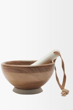 Walnut Wood Mortar And Krion® Pestle - Brown White