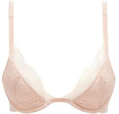 Signature Chantilly-lace And Charmeuse Plunge Bra - Womens - Light Pink