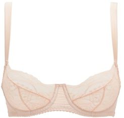 Signature Lace-trimmed Silk-blend Balconette Bra - Womens - Light Pink