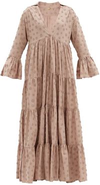 Enid Tiered Floral-appliqué Cotton Maxi Dress - Womens - Light Brown